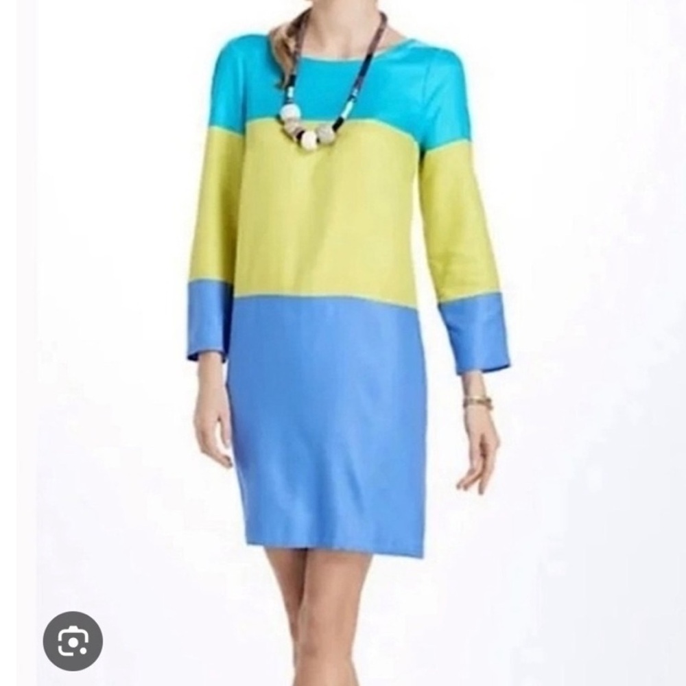 Maeve Colorblock Dress Teal Yellow Blue Tunic Size 12 NWT Made USA 27ATRAY051